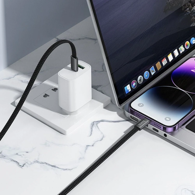 Płaski kabel szybkoładujący USB-C do USB-C Hoco X125 60W Power Delivery – biały (1 m)