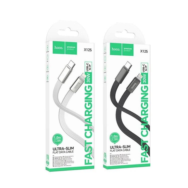 Płaski kabel szybkoładujący USB-C do USB-C Hoco X125 60W Power Delivery – biały (1 m)