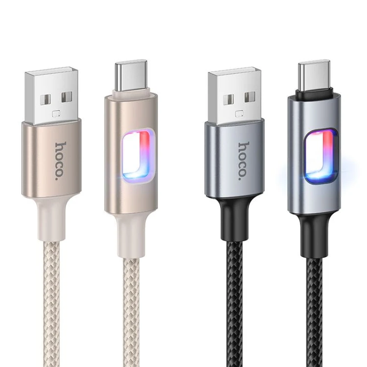 Kabel USB-A do USB-C Hoco U144 3A z efektownym podświetleniem LED – biały (1,2 m)