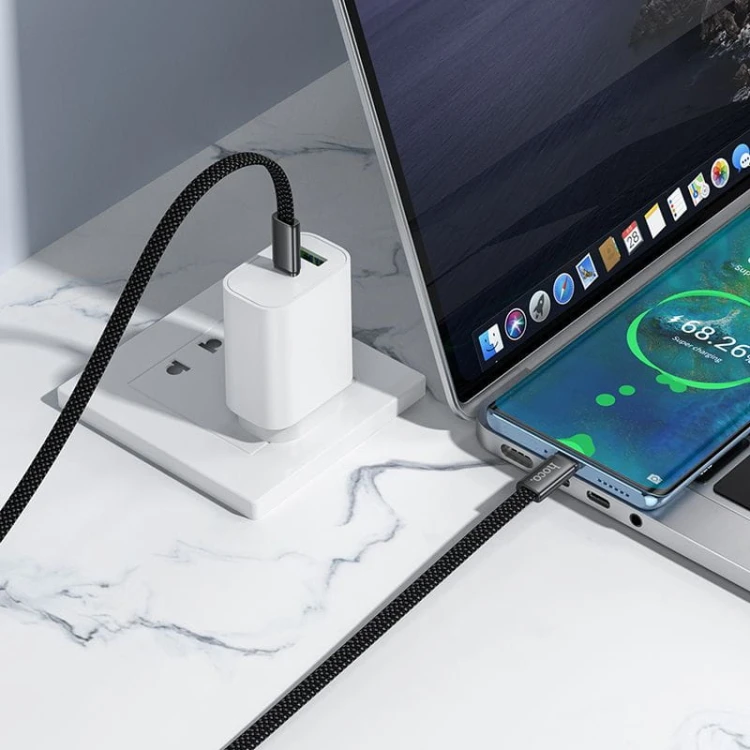 Płaski kabel szybkoładujący USB-C do USB-C Hoco X125 60W Power Delivery – czarny (1 m)