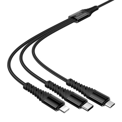Wielofunkcyjny kabel 3w1 Hoco X123 z hybrydowym wejściem USB-C / USB-A – czarny (1 m)