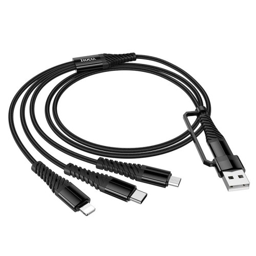 Wielofunkcyjny kabel 3w1 Hoco X123 z hybrydowym wejściem USB-C / USB-A – czarny (1 m)