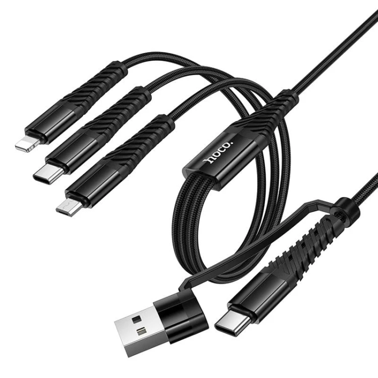 Wielofunkcyjny kabel 3w1 Hoco X123 z hybrydowym wejściem USB-C / USB-A – czarny (1 m)