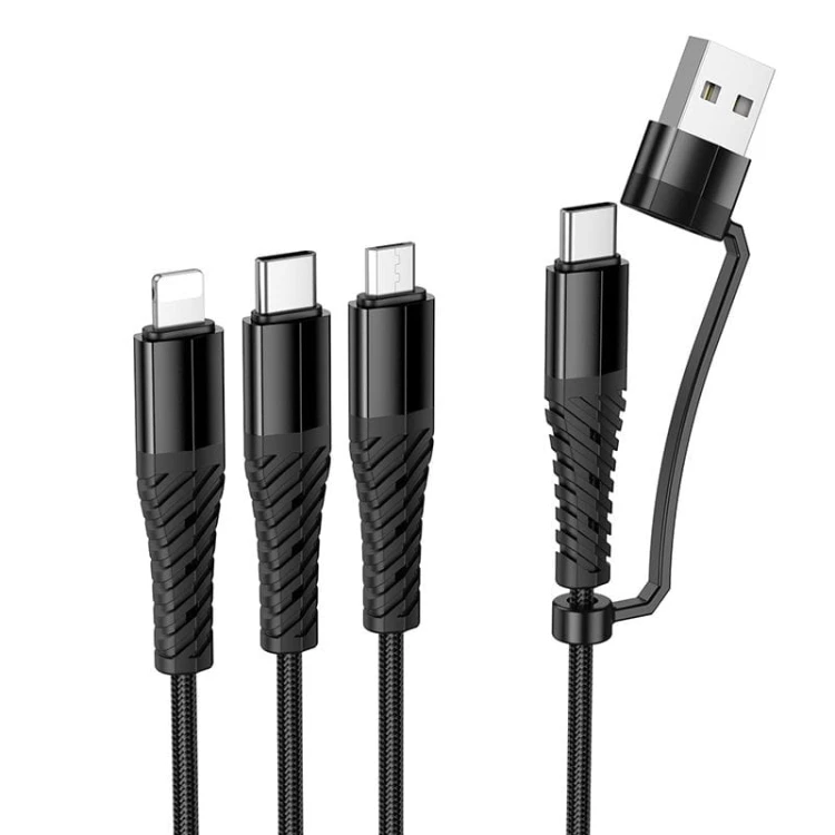 Wielofunkcyjny kabel 3w1 Hoco X123 z hybrydowym wejściem USB-C / USB-A – czarny (1 m)