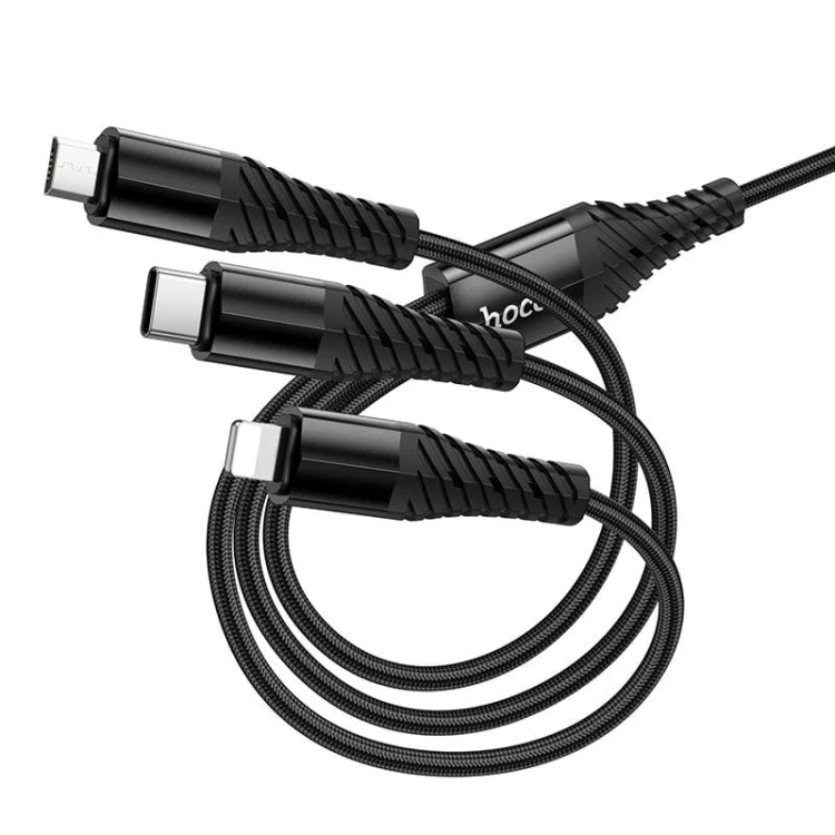 Wielofunkcyjny kabel 3w1 Hoco X123 z hybrydowym wejściem USB-C / USB-A – czarny (1 m)