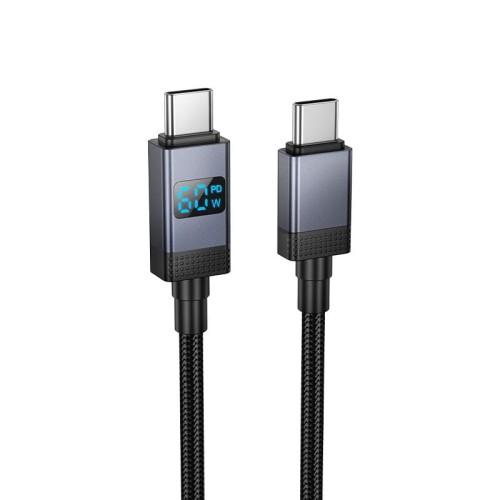 Kabel szybkoładujący USB-C do USB-C Hoco X118 60W z wyświetlaczem LED – czarny (1 m)