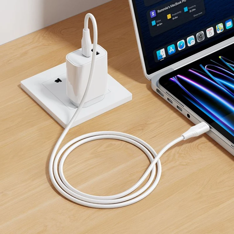 Szybkoładujący kabel silikonowy USB-C do USB-C Hoco X124 60W Power Delivery – biały (1 m)