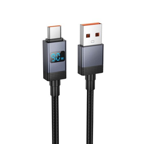 Kabel szybkoładujący USB-A do USB-C Hoco X118 5A z wyświetlaczem LED – czarny (1 m)
