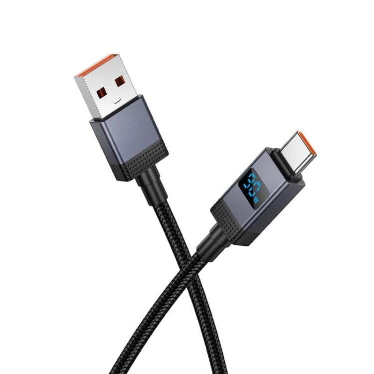 Kabel szybkoładujący USB-A do USB-C Hoco X118 5A z wyświetlaczem LED – czarny (1 m)