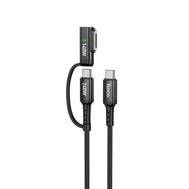 Kabel 2w1 USB-C do USB-C / MagSafe 3 Hoco U142 240W PD 3.1 – czarny (1,8 m)