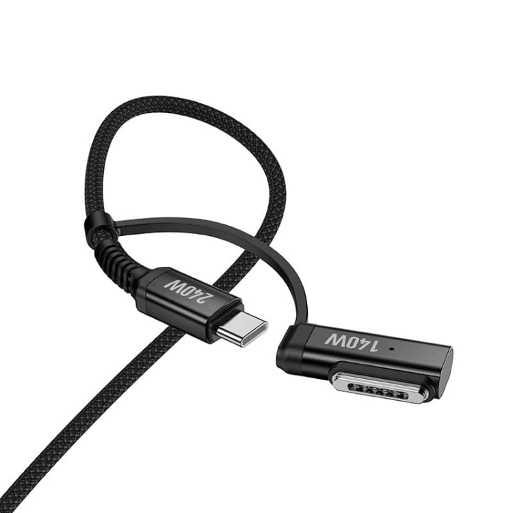 Kabel 2w1 USB-C do USB-C / MagSafe 3 Hoco U142 240W PD 3.1 – czarny (1,8 m)