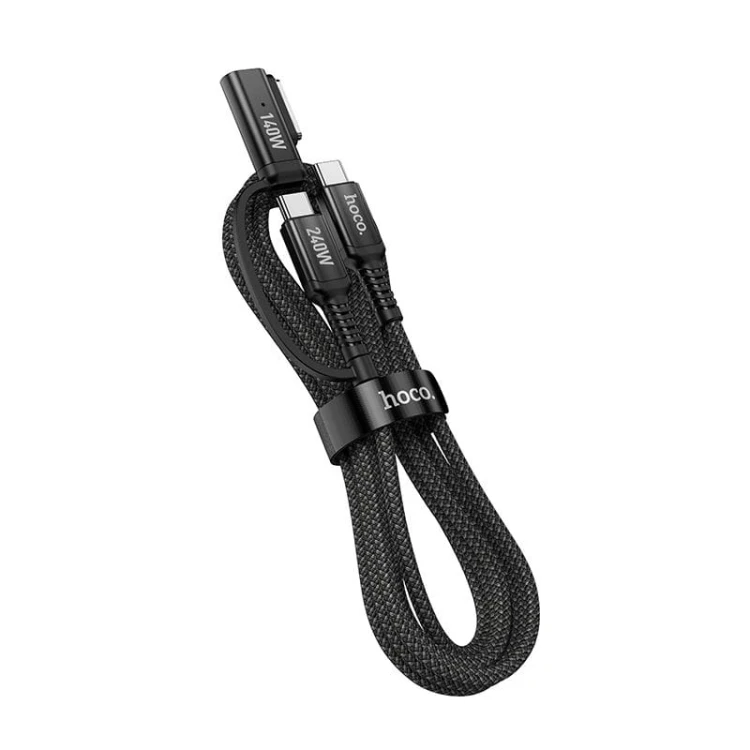 Kabel 2w1 USB-C do USB-C / MagSafe 3 Hoco U142 240W PD 3.1 – czarny (1,8 m)