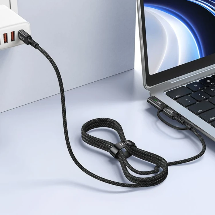 Kabel 2w1 USB-C do USB-C / MagSafe 3 Hoco U142 240W PD 3.1 – czarny (1,8 m)