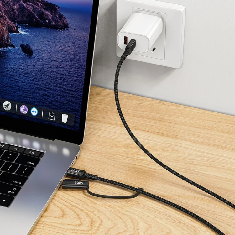 Kabel 2w1 USB-C do USB-C / MagSafe 3 Hoco U142 240W PD 3.1 – czarny (1,8 m)