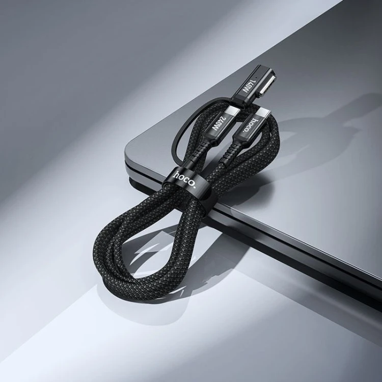 Kabel 2w1 USB-C do USB-C / MagSafe 3 Hoco U142 240W PD 3.1 – czarny (1,8 m)