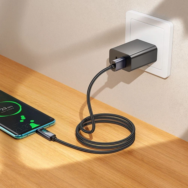 Kabel szybkoładujący USB-A do USB-C Hoco X112 5A z wyświetlaczem mocy – czarny (1 m)
