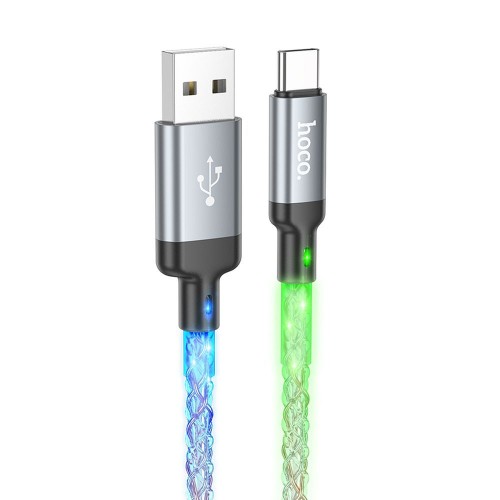 Kabel USB-A do USB-C Hoco U112 3A z podświetleniem LED – szary (1 m)