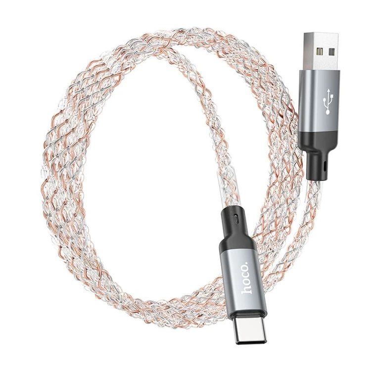 Kabel USB-A do USB-C Hoco U112 3A z podświetleniem LED – szary (1 m)