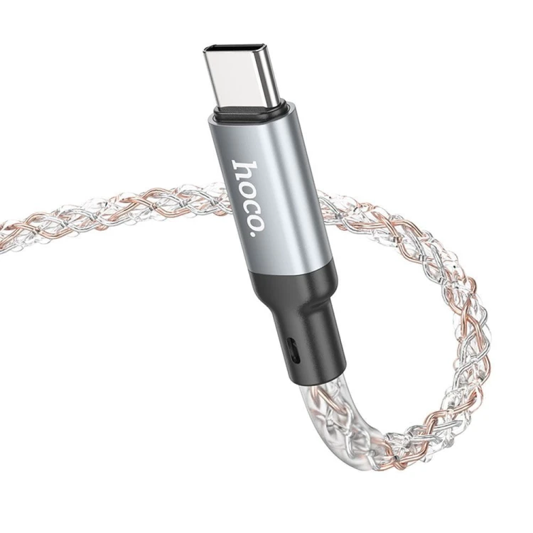 Kabel USB-A do USB-C Hoco U112 3A z podświetleniem LED – szary (1 m)