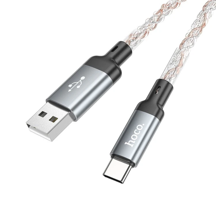 Kabel USB-A do USB-C Hoco U112 3A z podświetleniem LED – szary (1 m)