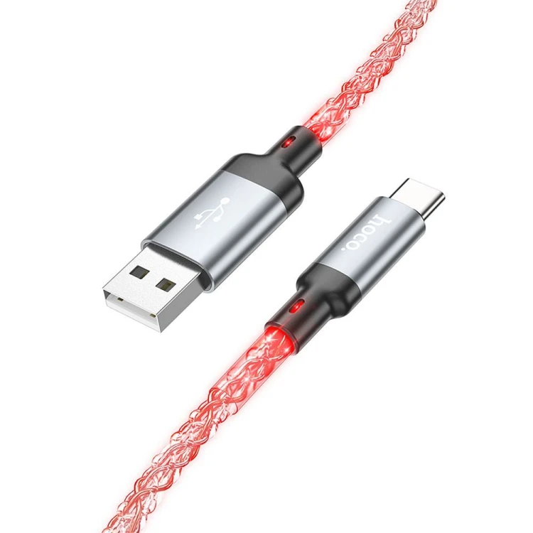 Kabel USB-A do USB-C Hoco U112 3A z podświetleniem LED – szary (1 m)