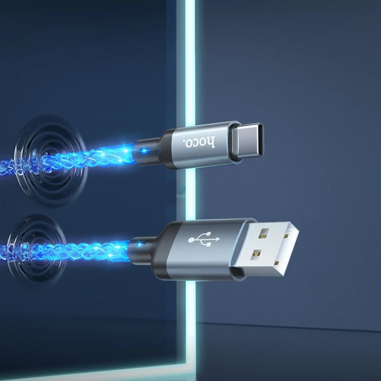 Kabel USB-A do USB-C Hoco U112 3A z podświetleniem LED – szary (1 m)