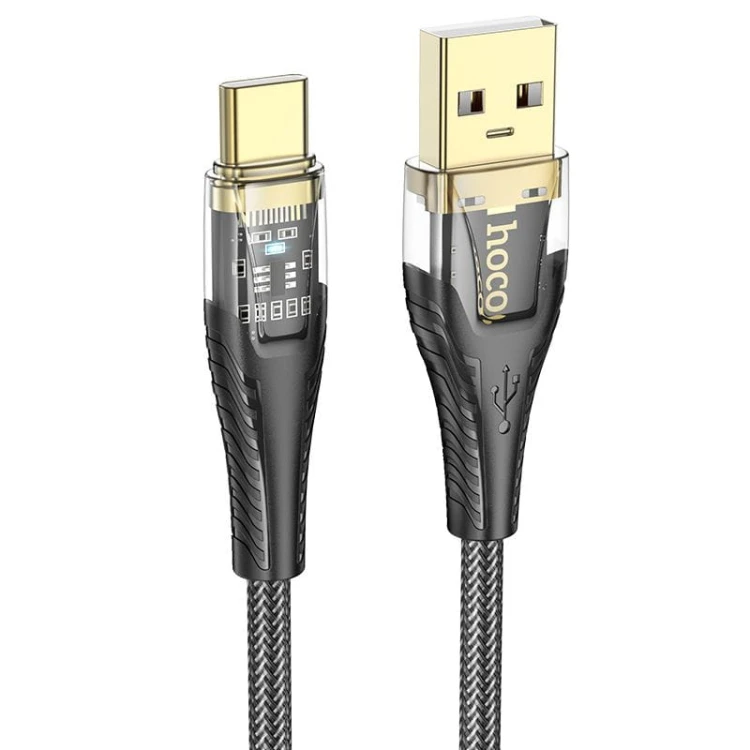 Kabel USB-A do USB-C Hoco U121 2,4A – czarny transparentny (1,2 m)