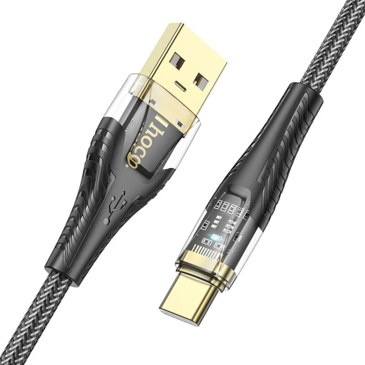 Kabel USB-A do USB-C Hoco U121 2,4A – czarny transparentny (1,2 m)