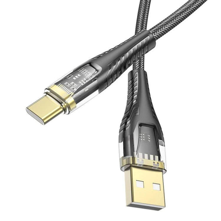 Kabel USB-A do USB-C Hoco U121 2,4A – czarny transparentny (1,2 m)