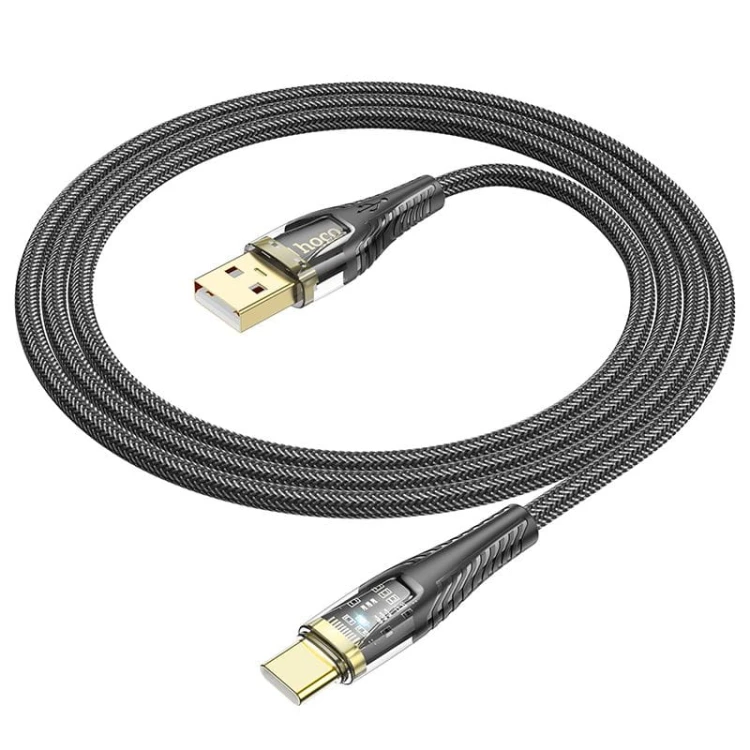 Kabel USB-A do USB-C Hoco U121 2,4A – czarny transparentny (1,2 m)