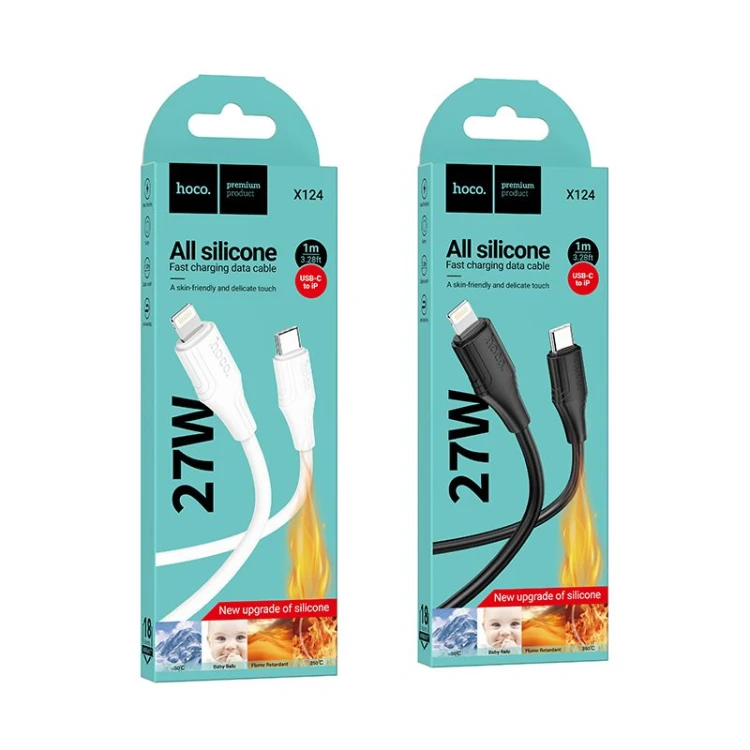 Szybkoładujący kabel silikonowy USB-C do Lightning Hoco X124 27W – biały (1 m)