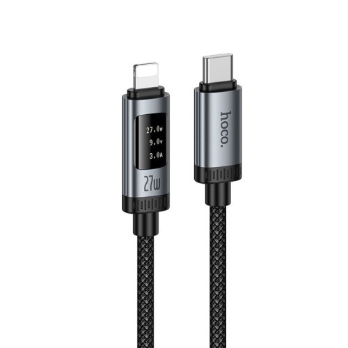Kabel szybkoładujący USB-C do Lightning Hoco U148 27W PD z wyświetlaczem OLED – czarny (1,2 m)
