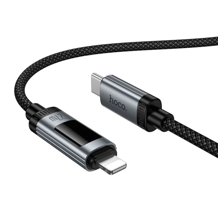 Kabel szybkoładujący USB-C do Lightning Hoco U148 27W PD z wyświetlaczem OLED – czarny (1,2 m)