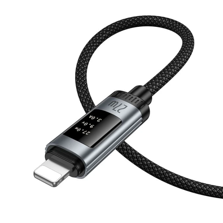 Kabel szybkoładujący USB-C do Lightning Hoco U148 27W PD z wyświetlaczem OLED – czarny (1,2 m)