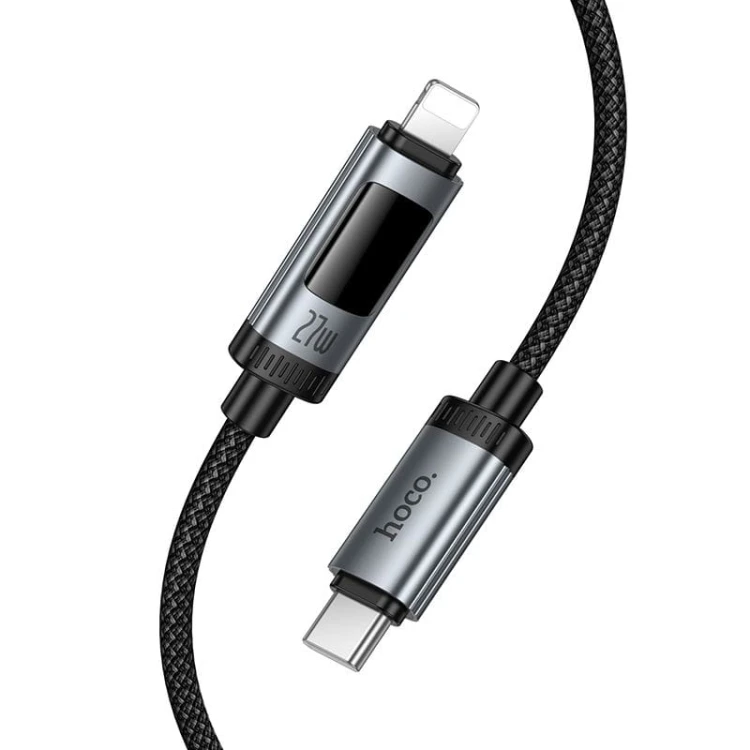 Kabel szybkoładujący USB-C do Lightning Hoco U148 27W PD z wyświetlaczem OLED – czarny (1,2 m)