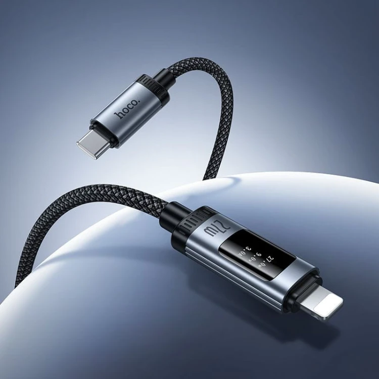 Kabel szybkoładujący USB-C do Lightning Hoco U148 27W PD z wyświetlaczem OLED – czarny (1,2 m)