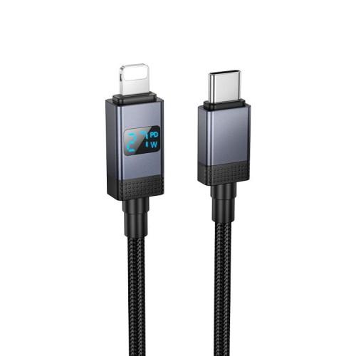 Kabel szybkoładujący USB-C do Lightning Hoco X118 27W PD z wyświetlaczem LED – czarny (1 m)