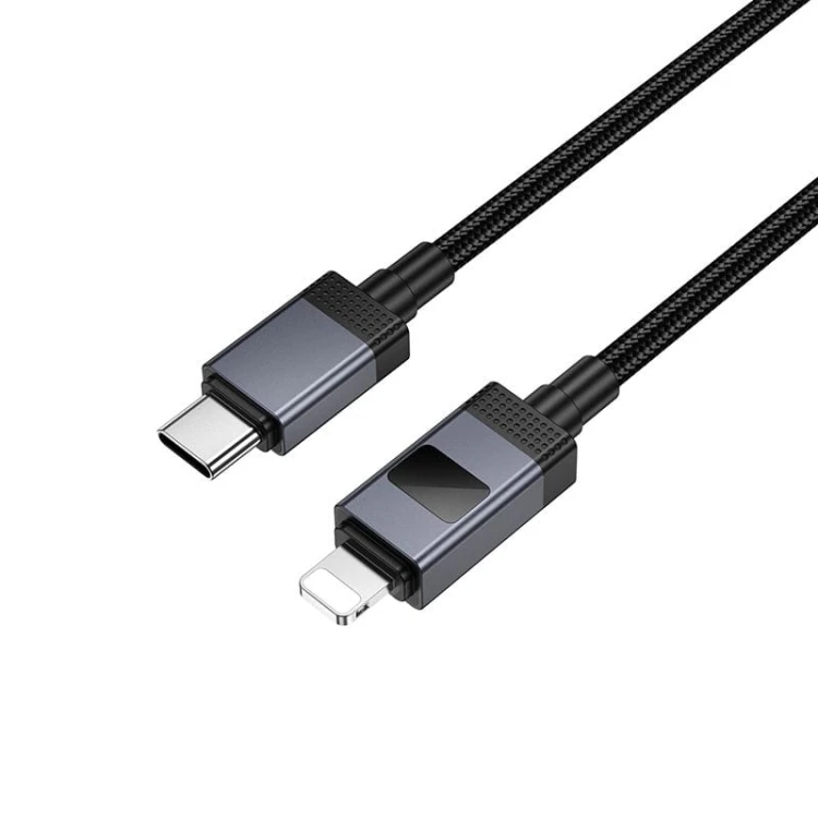 Kabel szybkoładujący USB-C do Lightning Hoco X118 27W PD z wyświetlaczem LED – czarny (1 m)
