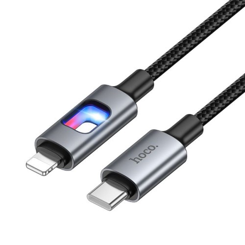 Kabel szybkoładujący USB-C do Lightning Hoco U144 27W Power Delivery z podświetleniem LED – czarny (1,2 m)