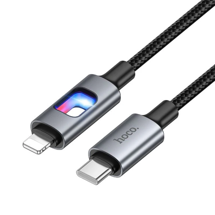 Kabel szybkoładujący USB-C do Lightning Hoco U144 27W Power Delivery z podświetleniem LED – czarny (1,2 m)