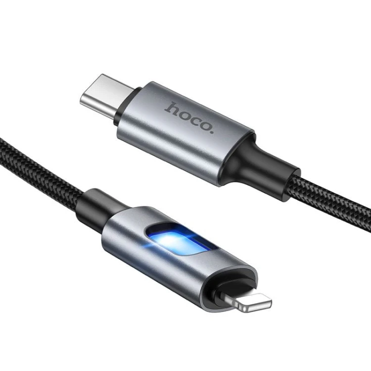 Kabel szybkoładujący USB-C do Lightning Hoco U144 27W Power Delivery z podświetleniem LED – czarny (1,2 m)