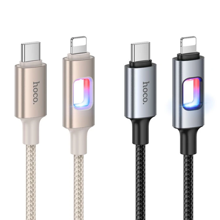 Kabel szybkoładujący USB-C do Lightning Hoco U144 27W Power Delivery z podświetleniem LED – czarny (1,2 m)