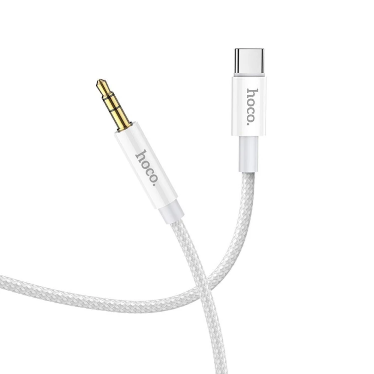 Kabel audio AUX Mini Jack 3,5 mm do USB-C Hoco UPA19 – srebrny (1 m)