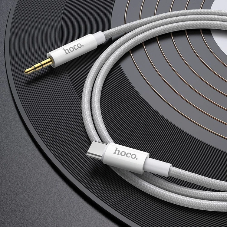 Kabel audio AUX Mini Jack 3,5 mm do USB-C Hoco UPA19 – srebrny (1 m)