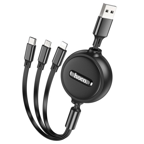 Zwijany kabel ładujący 3w1 Hoco X75 USB-A do Lightning / Micro USB / USB-C – czarny (1 m)