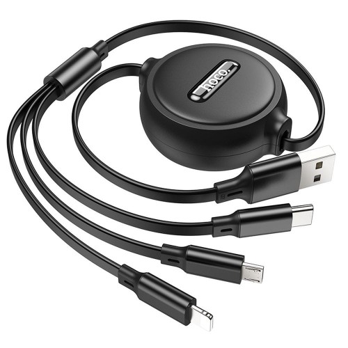 Zwijany kabel ładujący 3w1 Hoco X75 USB-A do Lightning / Micro USB / USB-C – czarny (1 m)