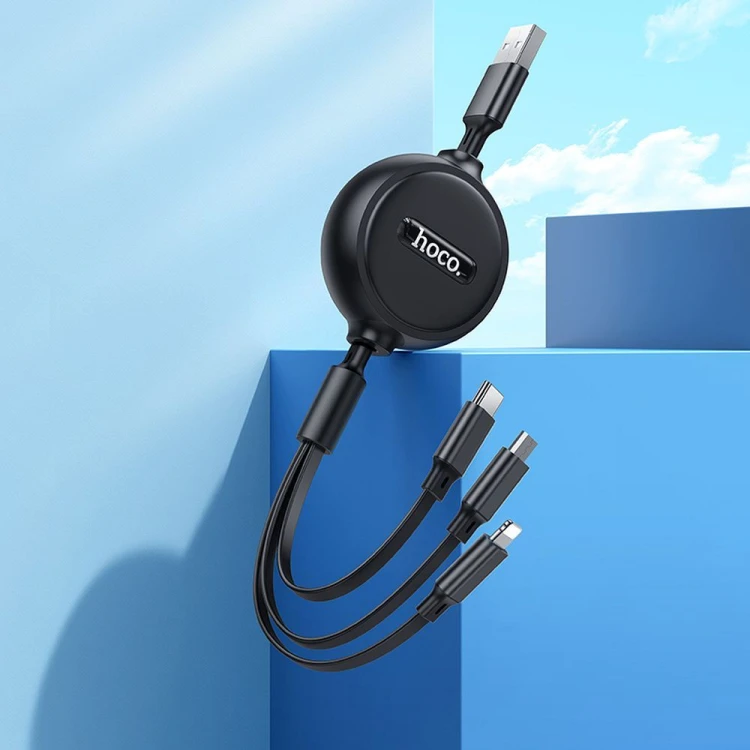 Zwijany kabel ładujący 3w1 Hoco X75 USB-A do Lightning / Micro USB / USB-C – czarny (1 m)
