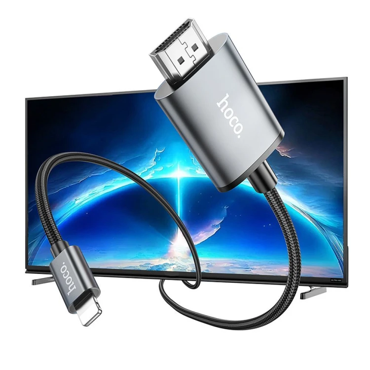 Kabel wideo Lightning do HDMI Hoco UA27 Full HD 1080p – stalowy szary (2 m)