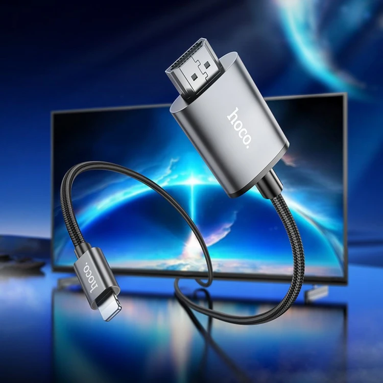Kabel wideo Lightning do HDMI Hoco UA27 Full HD 1080p – stalowy szary (2 m)