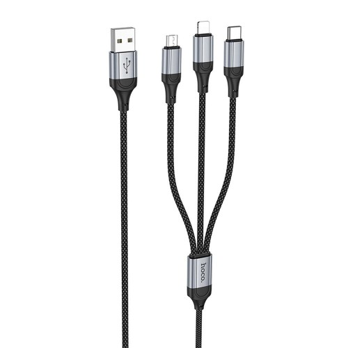 Wielofunkcyjny kabel ładujący 3w1 Hoco X102 USB-A do Lightning / Micro USB / USB-C – czarny (1 m)